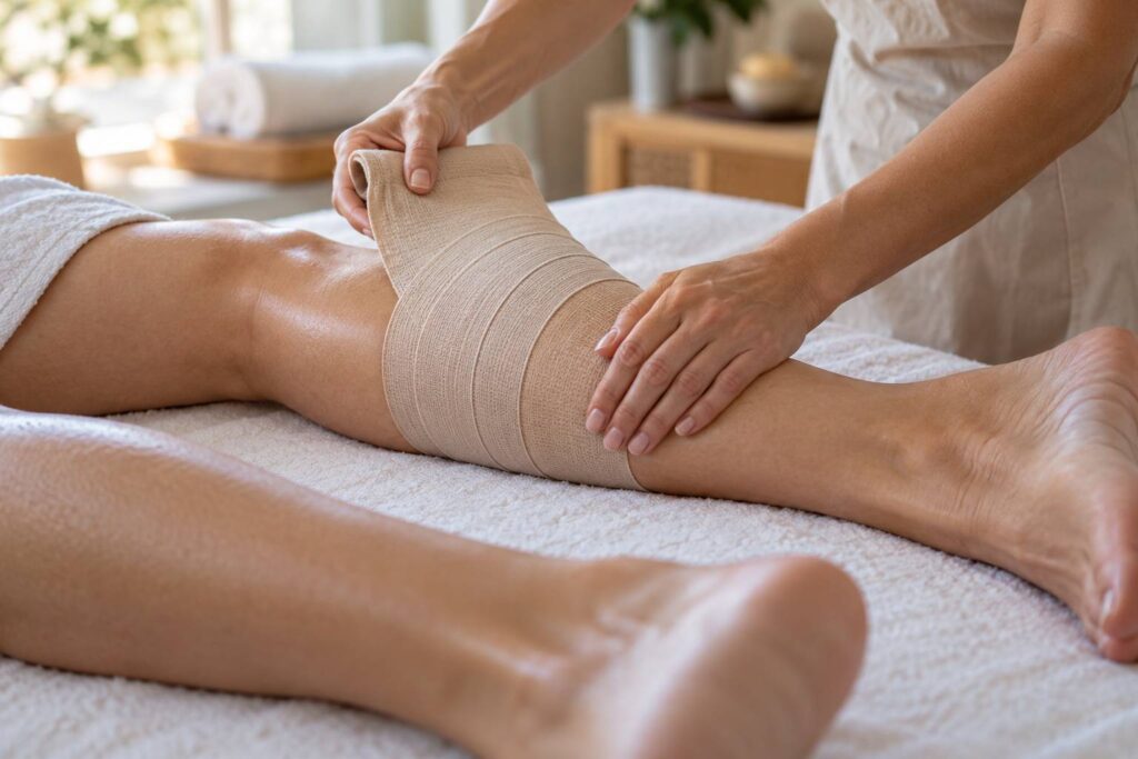 Plan de détail illustrant le sujet de l'article : Modelage des jambes : ce que la prestation comprend